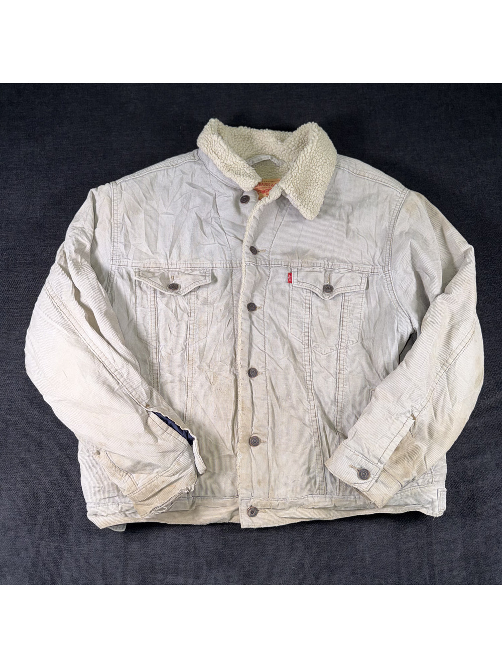 Levi's Vintage Sherpa Lined Corduroy Trucker Jacket in Cream, Size Large